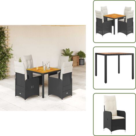 The Living Store Set Bistrò da Giardino 5 pz con Cuscini in Polyrattan Nero - Tavolo da giardino