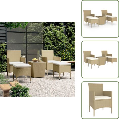 The Living Store Set Bistrot da Giardino 5 pz Polyrattan e Vetro Temperato Beige - Tavolo da giardino