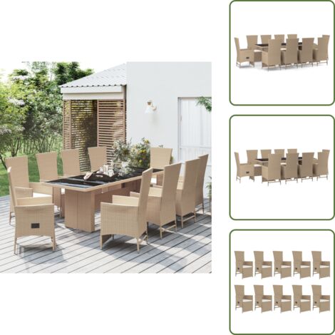 The Living Store Set comedor de jardín 11 pzas con cojines ratán sintético beige - Sillas reclinables