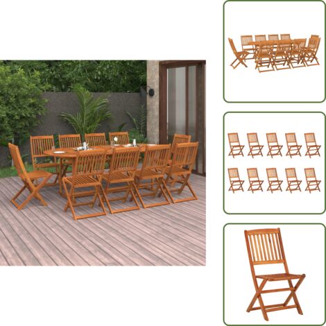The Living Store Set comedor de jardín 11piezas madera maciza acacia 220x90x75cm - Mesa de jardín