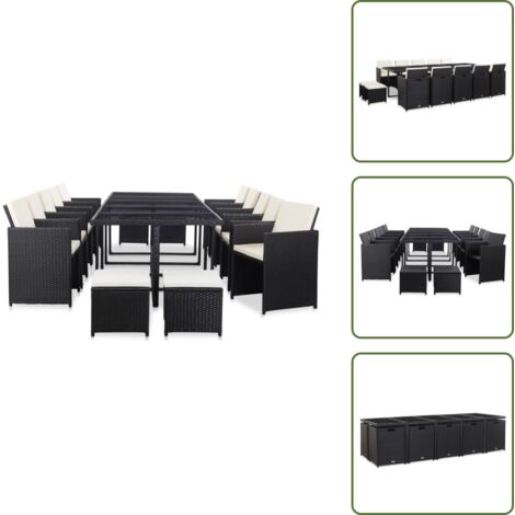The Living Store Set comedor de jardín 15 piezas y cojines ratán sintético negro - Sillas de ratán