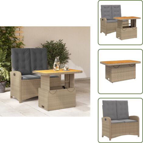 The Living Store Set comedor de jardín 2 pzas con cojines ratán sintético beige - Banco de jardín