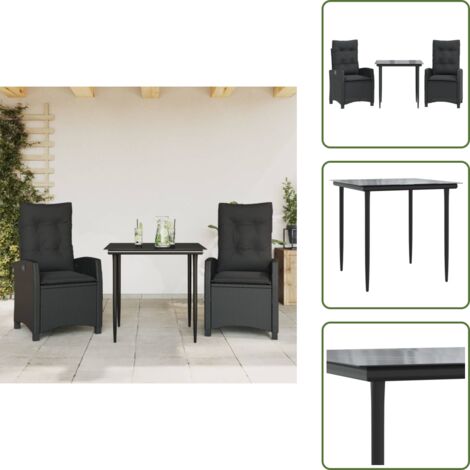 The Living Store Set comedor de jardín 3 pzas con cojines ratán sintético negro - Asiento de jardín