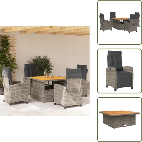 The Living Store Set comedor de jardín 5 piezas con cojines ratán sintético gris - Sillas de jardín