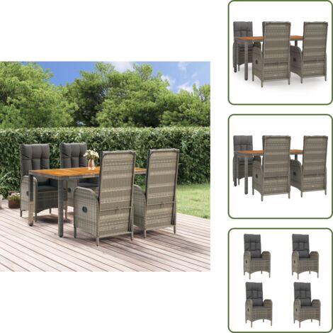 The Living Store Set comedor de jardín 5 piezas con cojines ratán sintético gris - Sillas de jardín reclinables