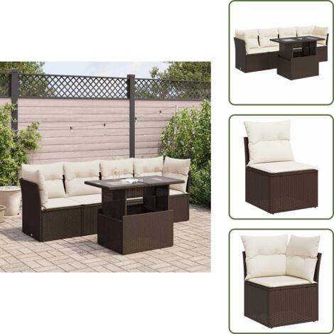 The Living Store Set comedor de jardín 5 piezas y cojines ratán sintético marrón - Sofás de jardín