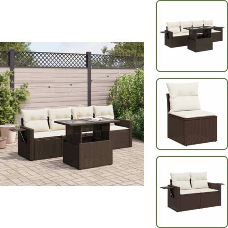 The Living Store Set comedor de jardín 5 piezas y cojines ratán sintético marrón - Sofás de jardín
