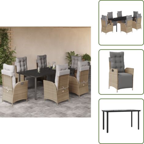 The Living Store Set comedor de jardín 7 pzas con cojines ratán sintético beige - Asiento de jardín