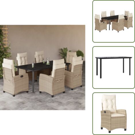 The Living Store Set comedor de jardín 7 pzas con cojines ratán sintético beige - Asiento de jardín