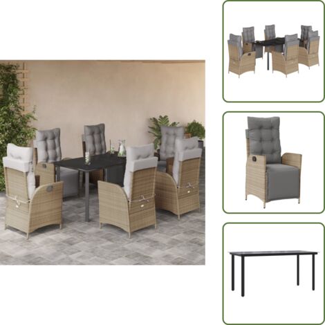 The Living Store Set comedor de jardín 7 pzas con cojines ratán sintético beige - Asientos de jardín