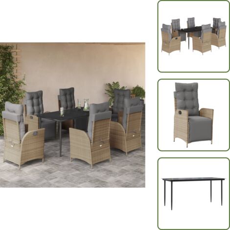 The Living Store Set comedor de jardín 7 pzas con cojines ratán sintético beige - Asientos de jardín