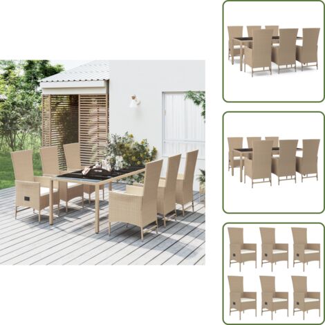 The Living Store Set comedor de jardín 7 pzas con cojines ratán sintético beige - Sillas reclinables