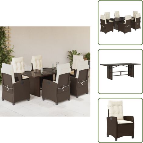 The Living Store Set comedor de jardín 7 pzas con cojines ratán sintético marrón - Asiento de jardín