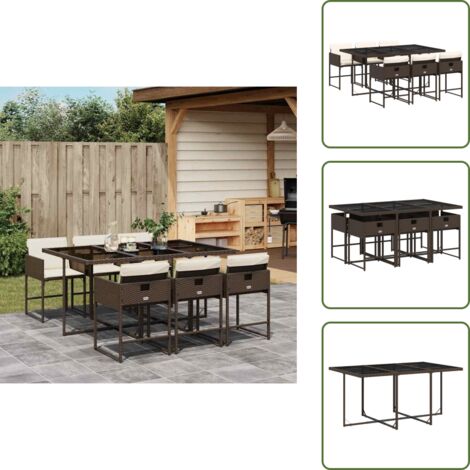 The Living Store Set comedor de jardín 7 pzas con cojines ratán sintético marrón - Sillas de jardín
