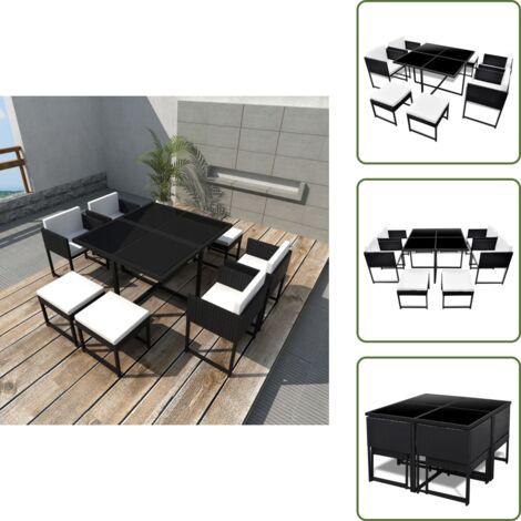 The Living Store Set comedor de jardín 9 piezas y cojines ratán sintético negro - Sillas de ratán
