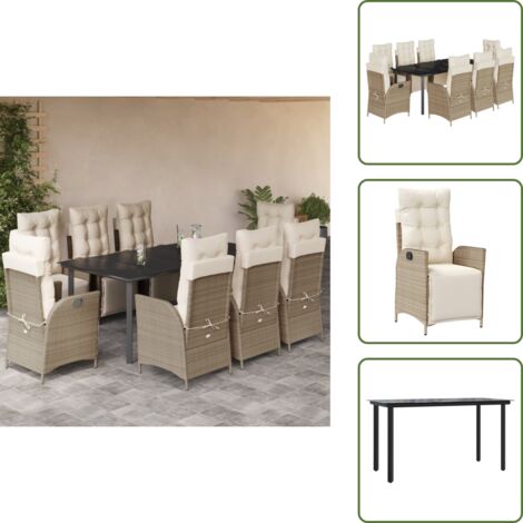 The Living Store Set comedor de jardín 9 pzas con cojines ratán sintético beige - Asientos de jardín