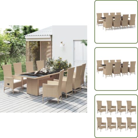 The Living Store Set comedor de jardín 9 pzas con cojines ratán sintético beige - Sillas de jardín reclinables