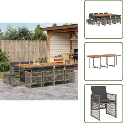 The Living Store Set comedor de jardín con cojines 13 pzas ratán sintético gris - Sillas de jardín