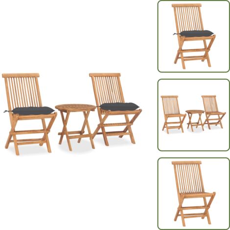 The Living Store Set comedor de jardín plegable 3 piezas madera de teca cojines - Muebles de jardín
