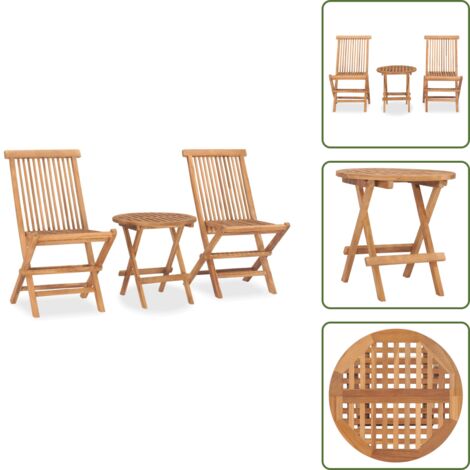 The Living Store Set comedor de jardín plegable 3 piezas madera maciza de teca - Mesa de jardín