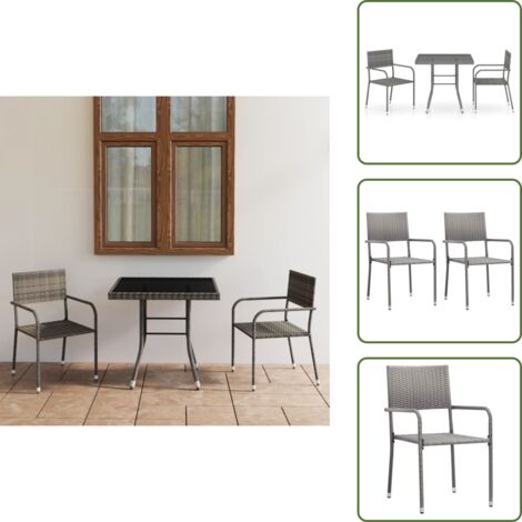 The Living Store Set comedor jardín 3 pzas ratán sintético gris antracita y gris - Comedor de jardín