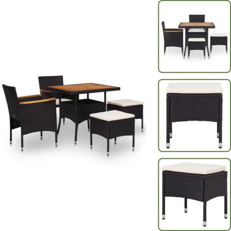 The Living Store Set comedor jardín 5 pzas ratán sintético y madera acacia negro - Comedor de jardín