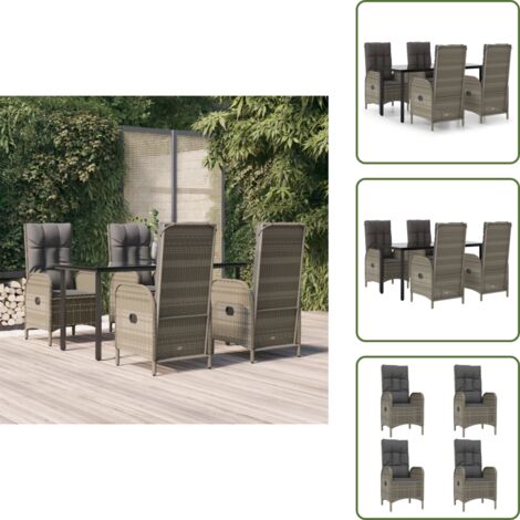 The Living Store Set comedor jardín 5 pzas y cojines ratán sintético negro gris - Sillas reclinables