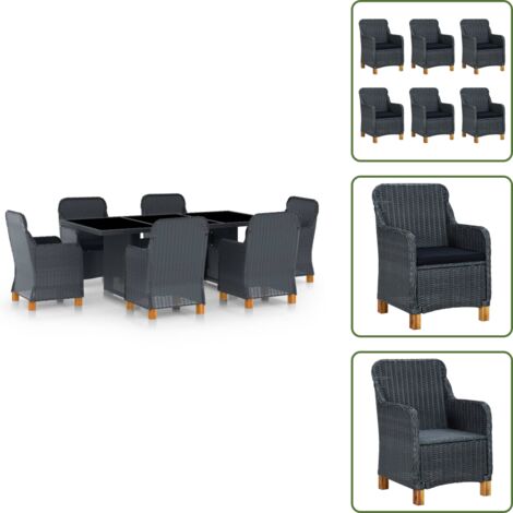 The Living Store Set comedor jardín 7 pzas cojines ratán sintético gris oscuro - Muebles de jardín
