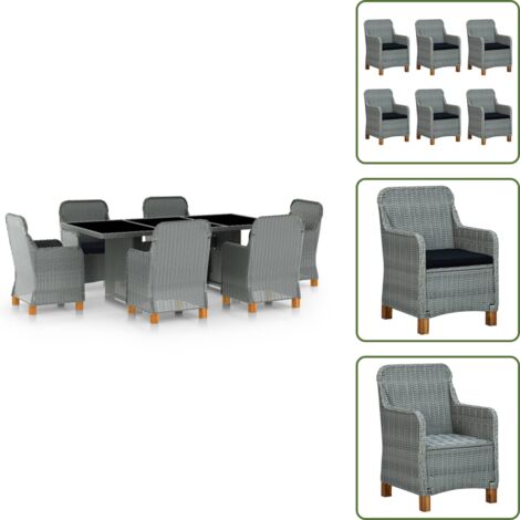 The Living Store Set comedor jardín 7 pzas y cojines ratán sintético gris claro - Muebles de jardín