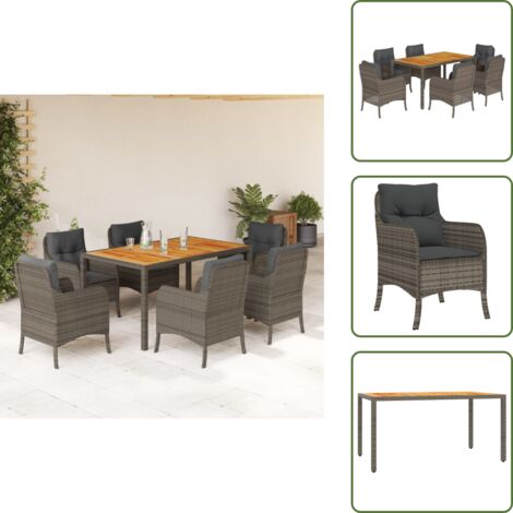 The Living Store Set comedor jardín 7 pzas y cojines ratán sintético gris - Muebles de jardín