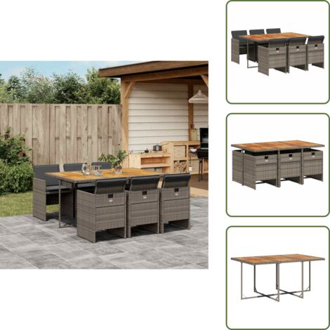 The Living Store Set comedor jardín 7 pzas y cojines ratán sintético gris - Sillas de jardín