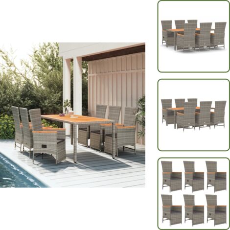 The Living Store Set comedor jardín 7 pzas y cojines ratán sintético gris - Sillas de jardín reclinables