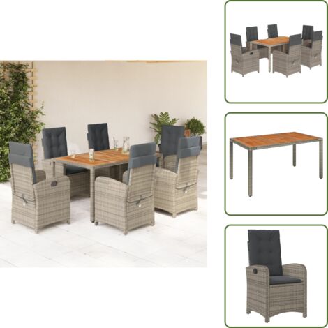 The Living Store Set comedor jardín 7 pzas y cojines ratán sintético gris - Sillas de jardín reclinables