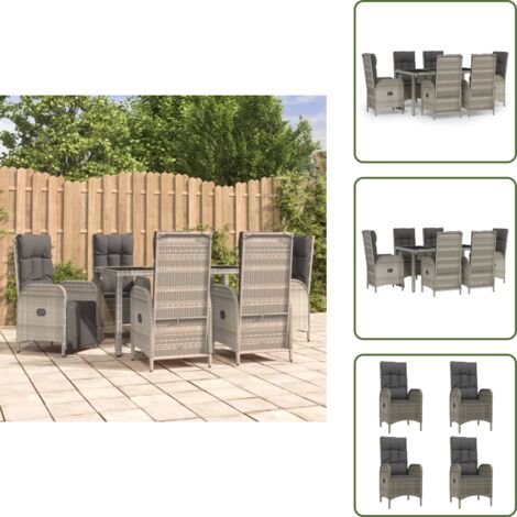 The Living Store Set comedor jardín 7 pzas y cojines ratán sintético gris - Sillas de jardín reclinables