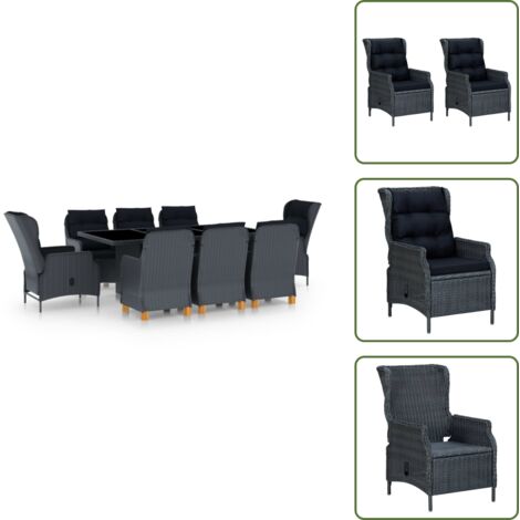 The Living Store Set comedor jardín 9 piezas cojines ratán sintético gris oscuro - Cojines para jardín
