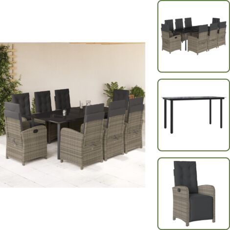 The Living Store Set comedor jardín 9 pzas y cojines ratán sintético gris - Sillas de jardín reclinables