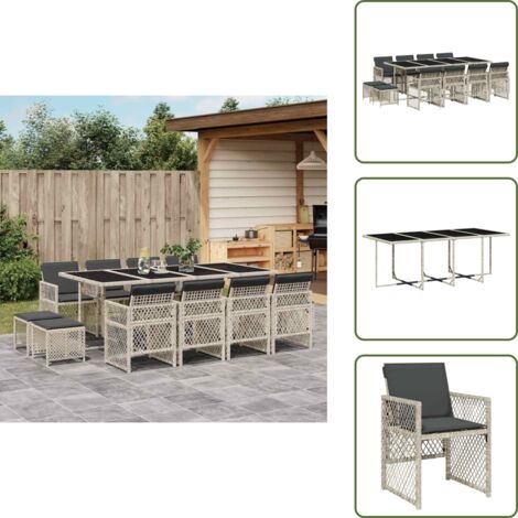 The Living Store Set comedor jardín y cojines 13 pzas ratán sintético gris claro - Sillas de jardín