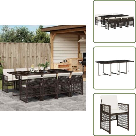 The Living Store Set comedor para jardín 9 pzas y cojines ratán sintético marrón - Sillas de jardín