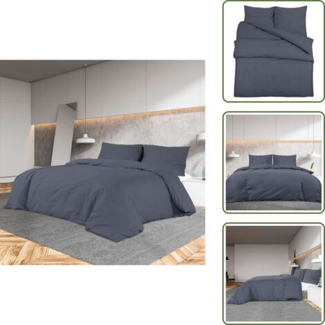 The Living Store Set Copripiumino Antracite 155x220 cm in Microfibra Leggera - Copriletto