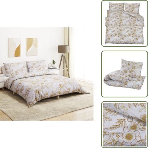 The Living Store Set Copripiumino Bianco e Marrone 240x220 cm in Cotone - Copriletto