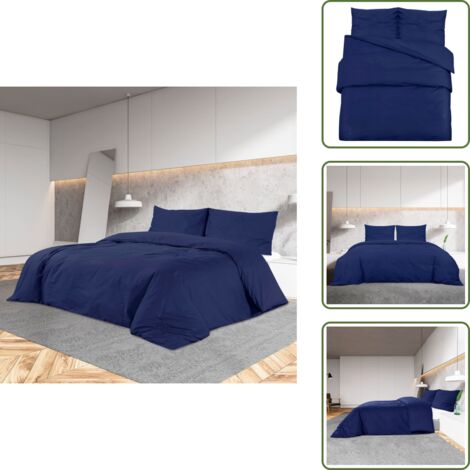 The Living Store Set Copripiumino Blu Marino 140x200 cm in Microfibra Leggera - Microfibra