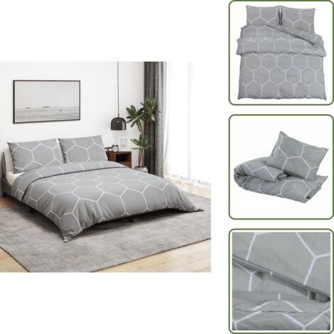 The Living Store Set Copripiumino Grigio 200x200 cm in Cotone - Copripiumino cotone