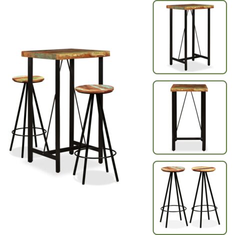 The Living Store Set da Bar 3 pz in Legno Massello di Recupero - Sgabelli da bar in legno massello