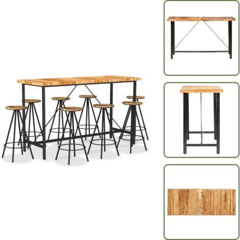 The Living Store Set da Bar 9 pz in Legno Massello di Acacia e Legno di Recupero - Sgabelli da bar in legno