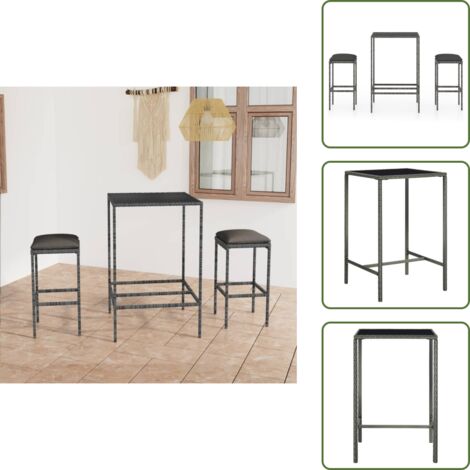 The Living Store Set da Bar da Giardino 3 pz con Cuscini in Polyrattan Grigio - Tavolo da giardino