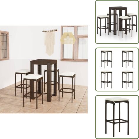 The Living Store Set da Bar da Giardino 5 pz con Cuscini in Polyrattan Marrone - Cuscini per bar