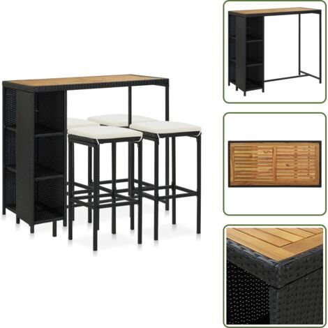 The Living Store Set da Bar da Giardino 5 pz con Cuscini in Polyrattan Nero - Bar da patio