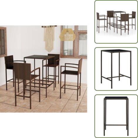The Living Store Set da Bar da Giardino 5 pz in Polyrattan Marrone - Tavolo da bar