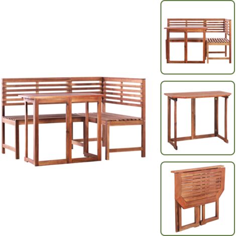 The Living Store Set da Bistrò 2 pz in Legno Massello di Acacia - Panca da bistrò