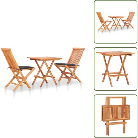 The Living Store Set da Bistrot 3 pz con Cuscini Antracite in Massello di Teak - Tavolo da giardino